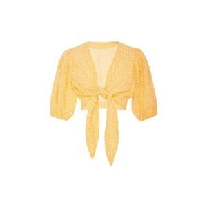 Lisa Marie Fernandez Pouf Eyelet Yellow Tie-Waist Cotton Blouse 2